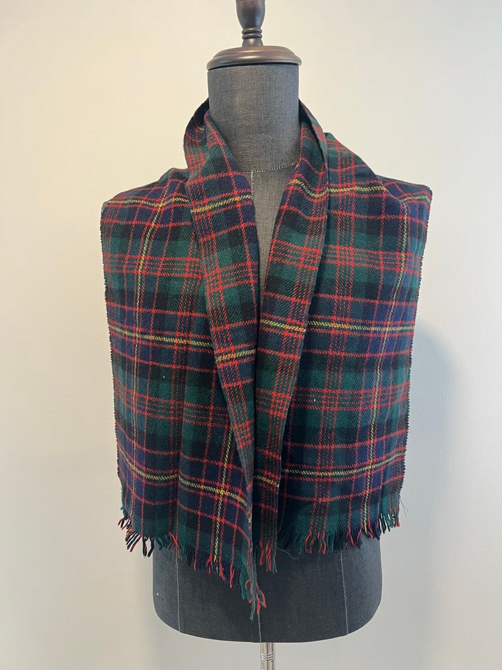 Vintage Plaid Scarf Red Green Yellow Made in Scotland JL
